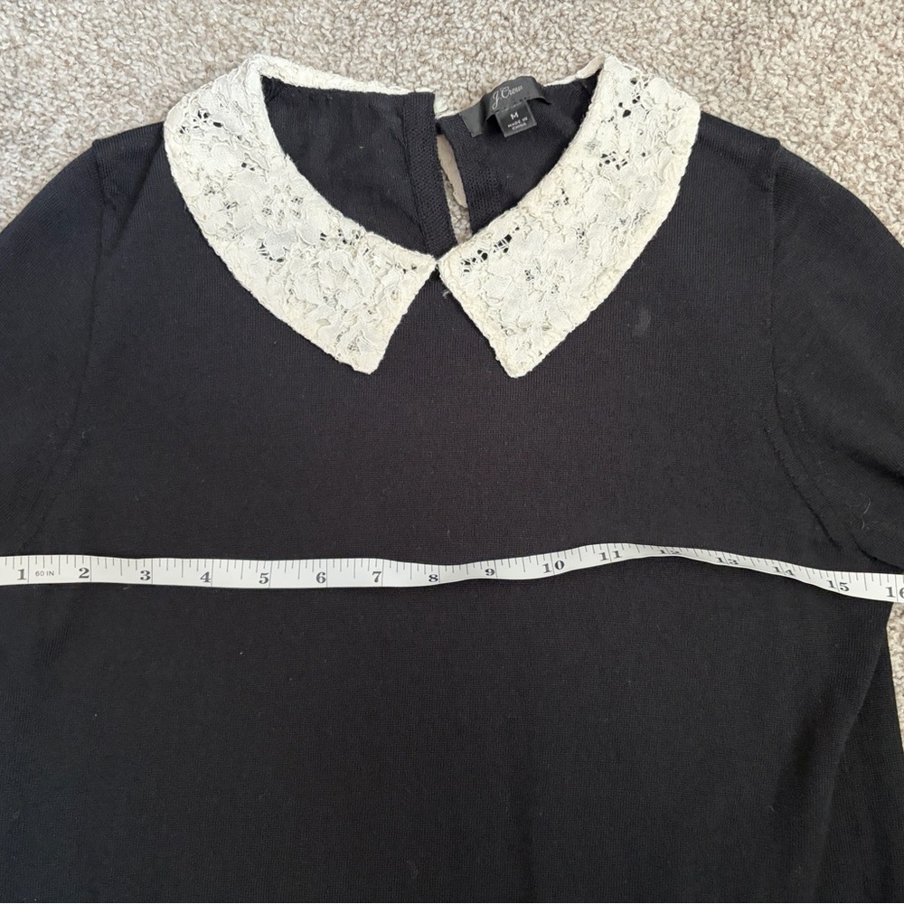 J. Crew Black Merino Wool Sweater with Lace Collar - Picture 6 of 7